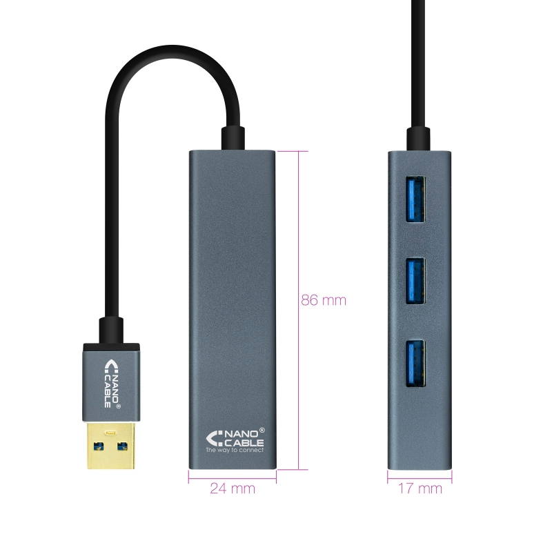 Infortisa Image 2 - Nanocable Hub USB 3.0 4 x USB 3.0 10cm. Gris