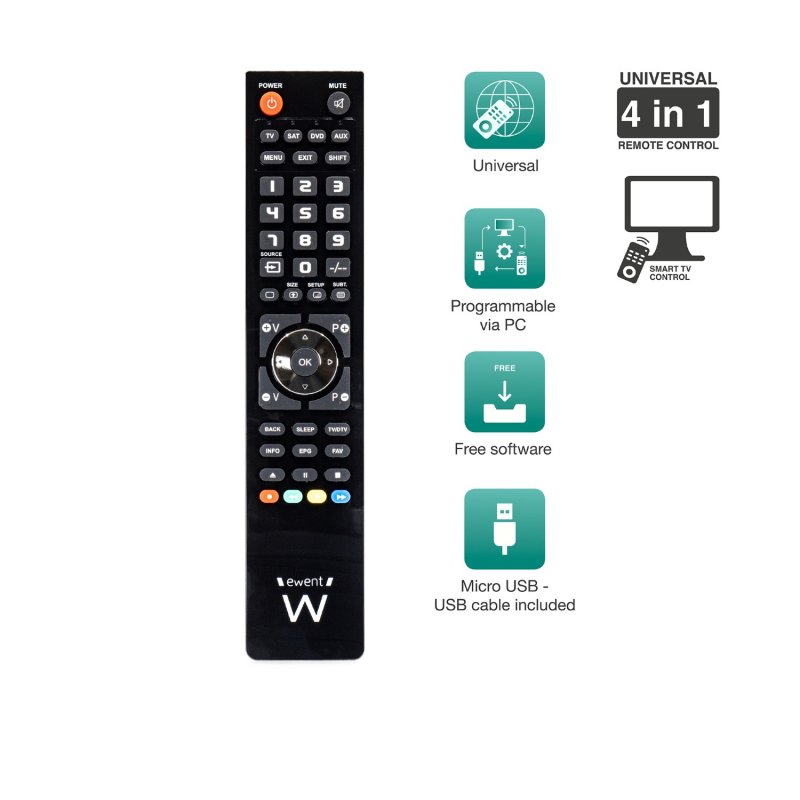 Infortisa Image 1 - EWENT EW1570 Mando TV 4 en 1 programable x cable