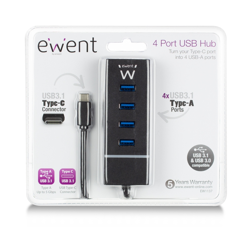 Infortisa Image 2 - Ewent E1137 HUB USB TIPO C 4 PUEROS USB 3.1
