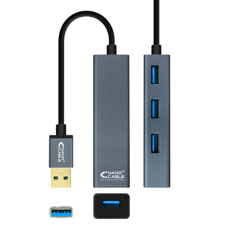 Infortisa Image 1 - Nanocable Hub USB 3.0 4 x USB 3.0 10cm. Gris
