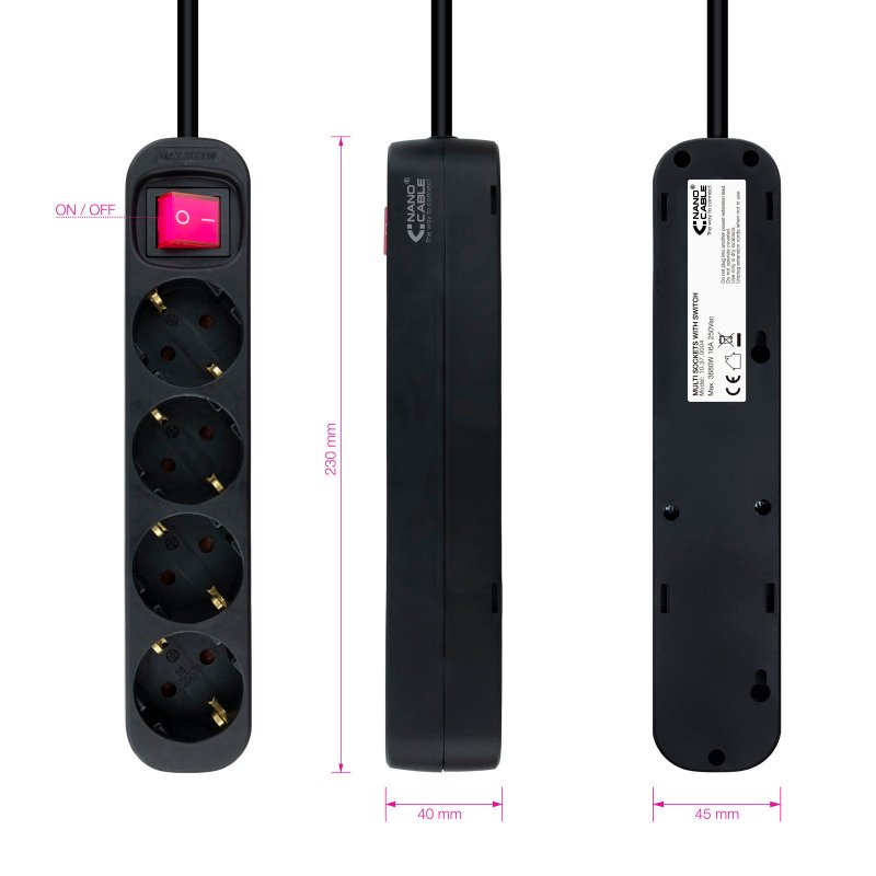 Infortisa Image 1 - Nanocable Regleta 4 tomas con interruptor Negro