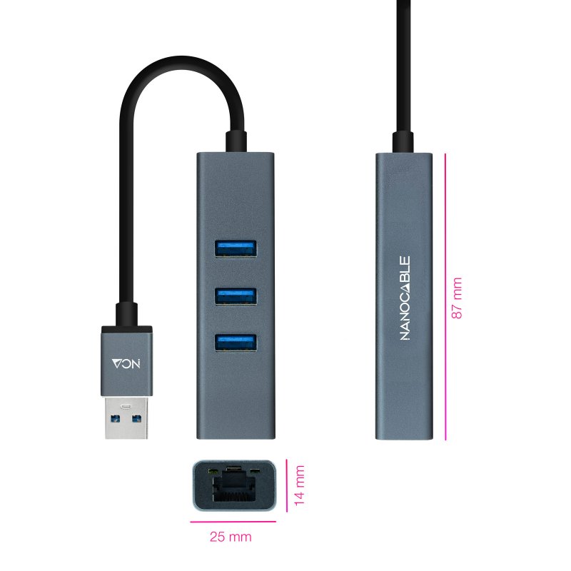 Infortisa Image 1 - Nanocable Conversor USB 3.0 Ethernet + 3xUSB 3.0