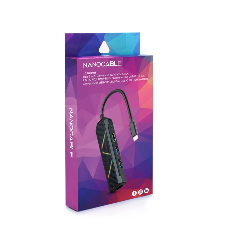 Infortisa Image 1 - Nanocable Hub USB-C 5 en 1 USB-A+USB-C+HDMI+RJ45
