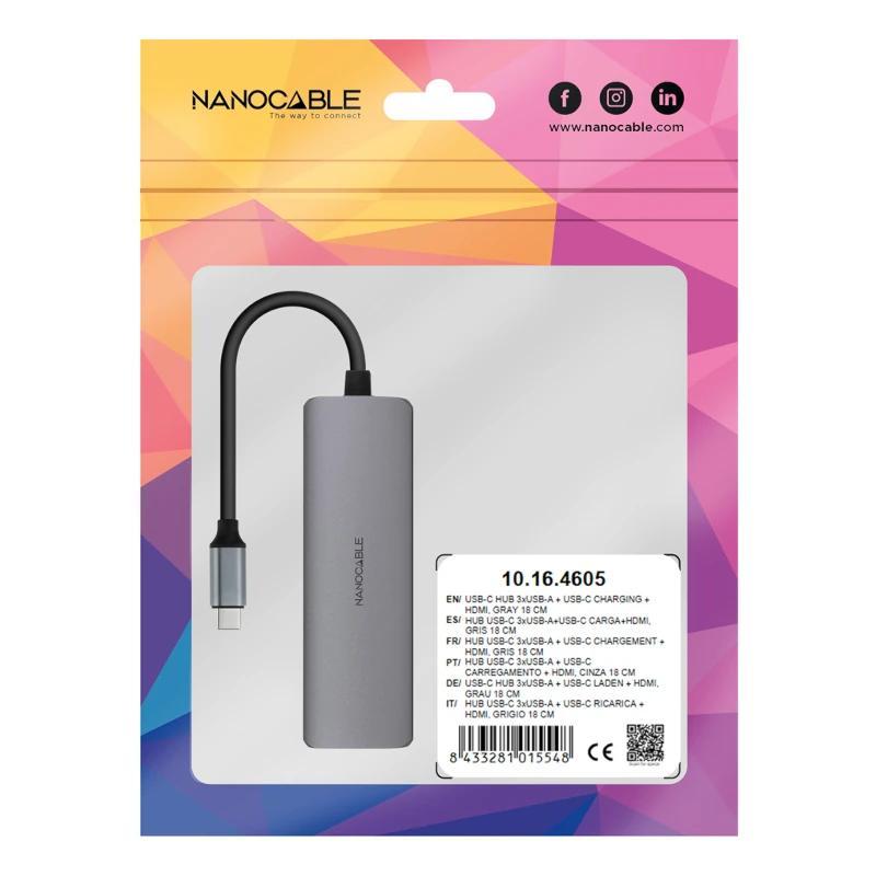 Infortisa Image 1 - Nanocable Hub USB-C 3xUSB-A+HDMI+USB-C PD