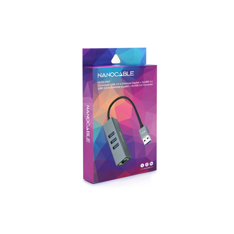 Infortisa Image 2 - Nanocable Conversor USB 3.0 Ethernet + 3xUSB 3.0