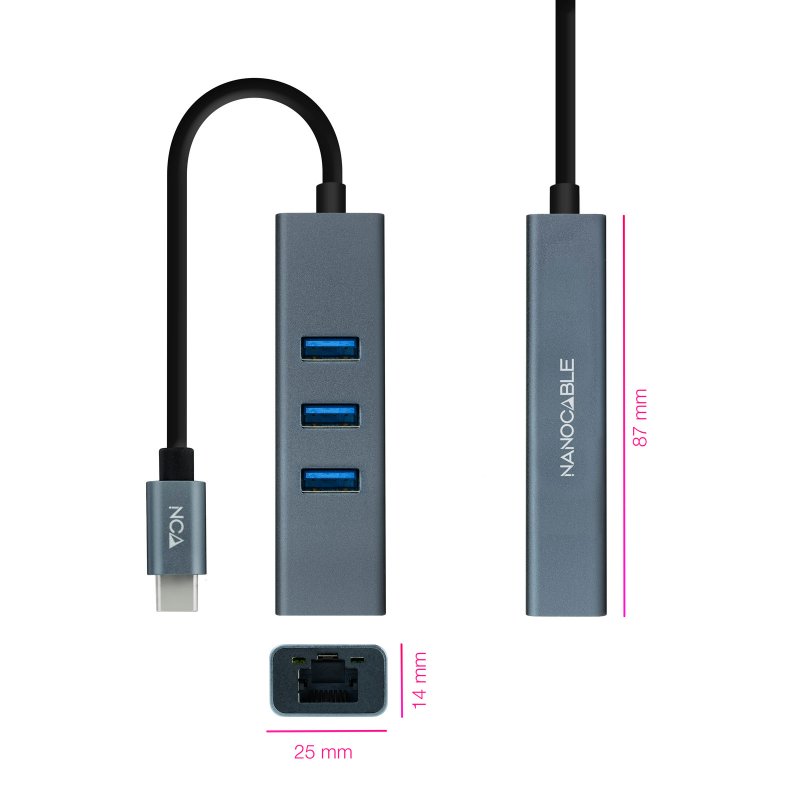 Infortisa Image 1 - Nanocable Conversor USB-C Ethernet +3xUSB 3.0