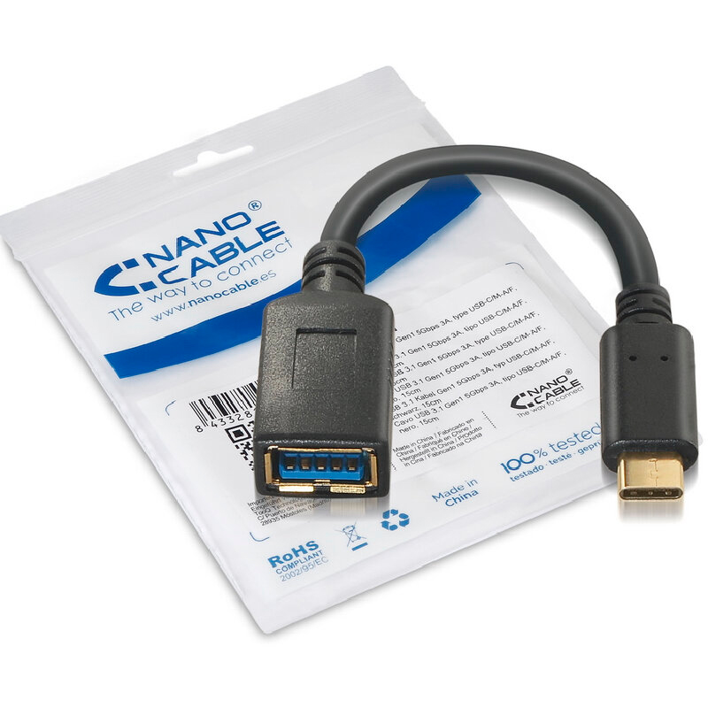 Infortisa Image 1 - Nanocable Cable USB 3.1 Gen1 3A, USB-C/M-A/F, 15cm