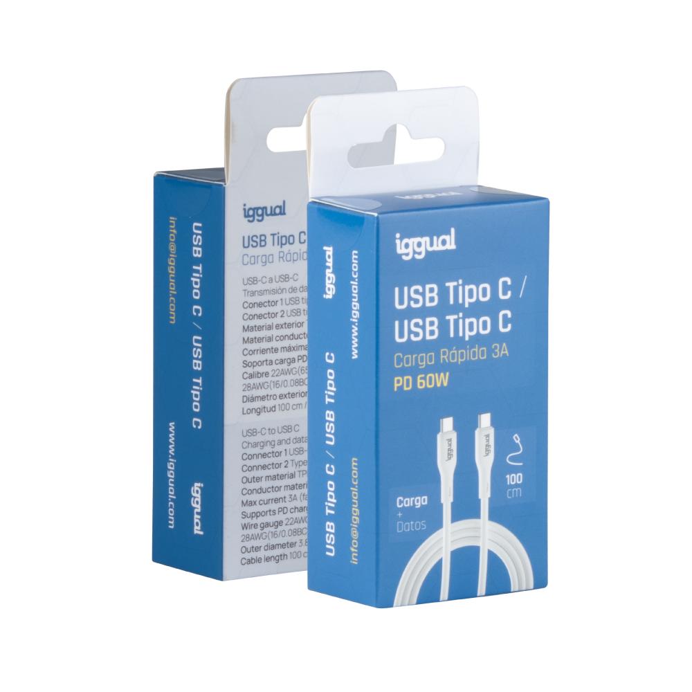 Infortisa Image 2 - iggual Cable USB-C/USB-C 100 cm blanco Q3.0 3A 60W