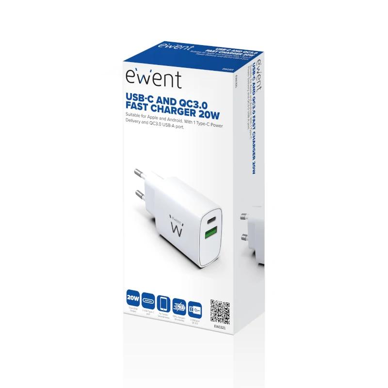Infortisa Image 3 - EWENT Cargador rapido Q3 20w Usb-C y Usb-A