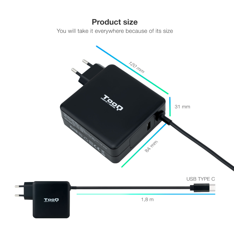 Infortisa Image 2 - Tooq Cargador portátil conector USB-C 90W