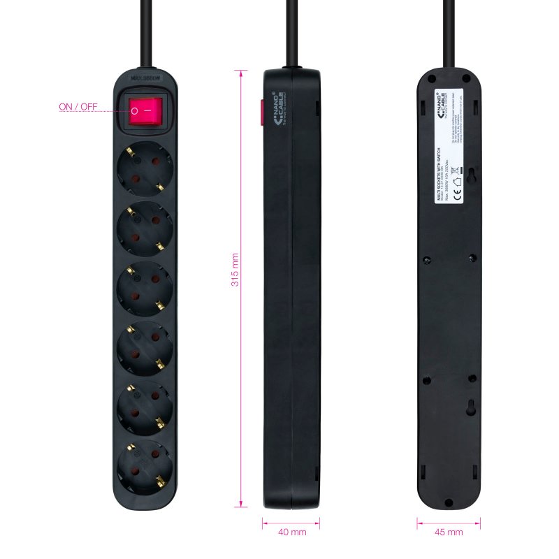 Infortisa Image 1 - Nanocable Regleta 6 tomas con interruptor Negro