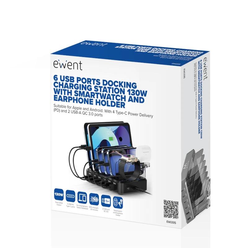 Infortisa Image 3 - EWENT estación de carga 6 USB 130w Reloj-Auric