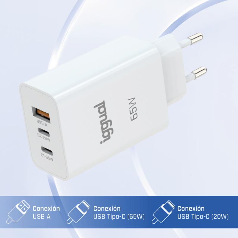 Infortisa Image 1 - iggual Cargador triple USB-A + 2 x tipo C GaN 65W