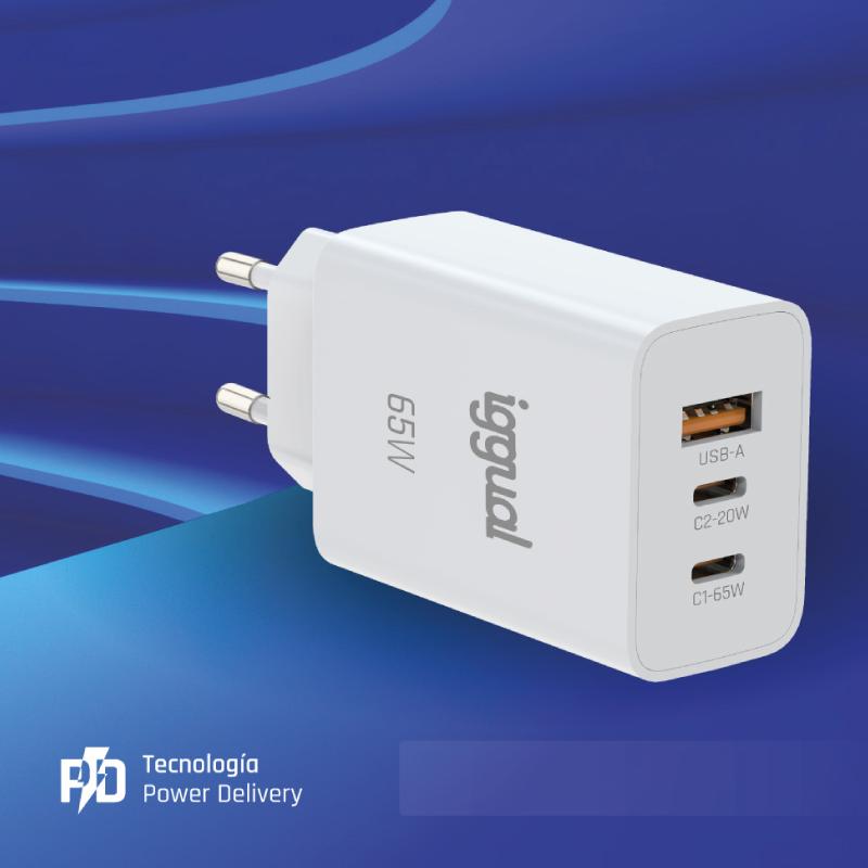 Infortisa Image 2 - iggual Cargador triple USB-A + 2 x tipo C GaN 65W