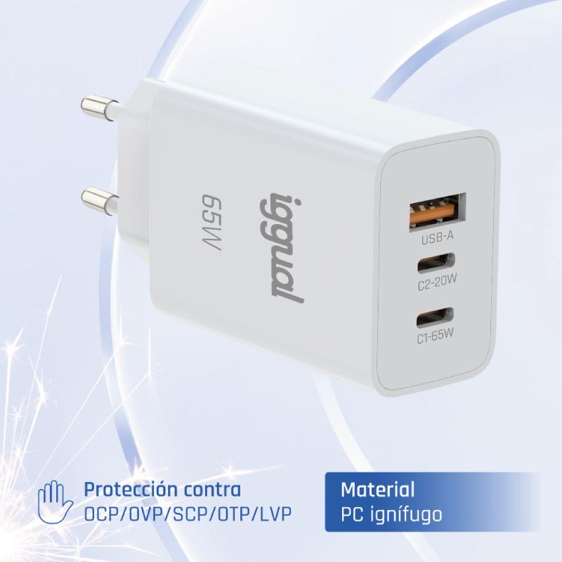Infortisa Image 3 - iggual Cargador triple USB-A + 2 x tipo C GaN 65W