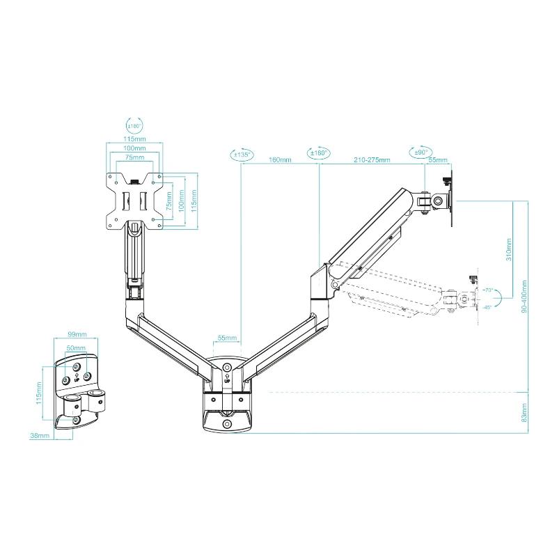 Infortisa Image 3 - Tooq Soporte Pared LP1434TNR-B 2 brazo 13-34 Negro