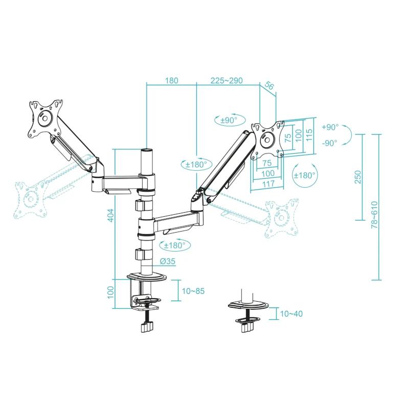 Infortisa Image 1 - Tooq Soporte mesa DB1533TNR-B 2 brazo 17-32 Negro
