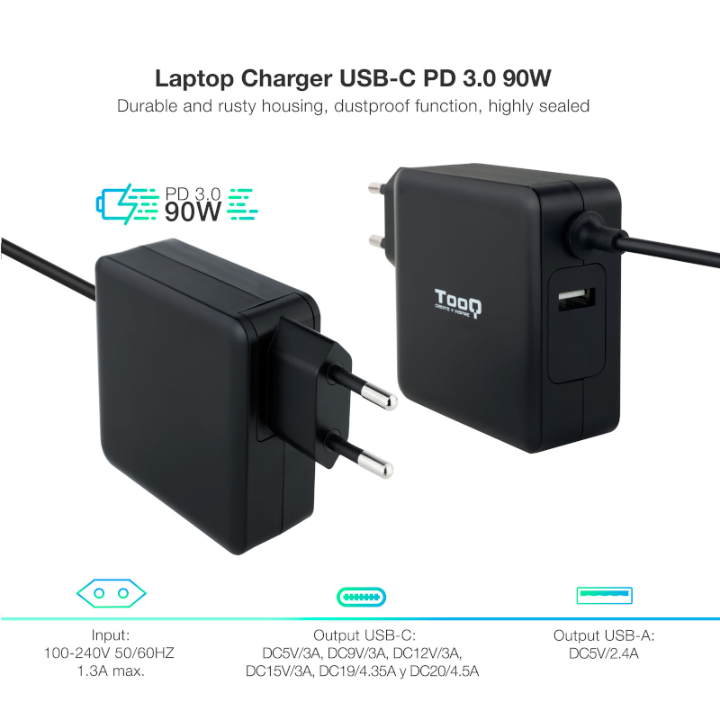 Infortisa Image 1 - Tooq Cargador portátil conector USB-C 90W