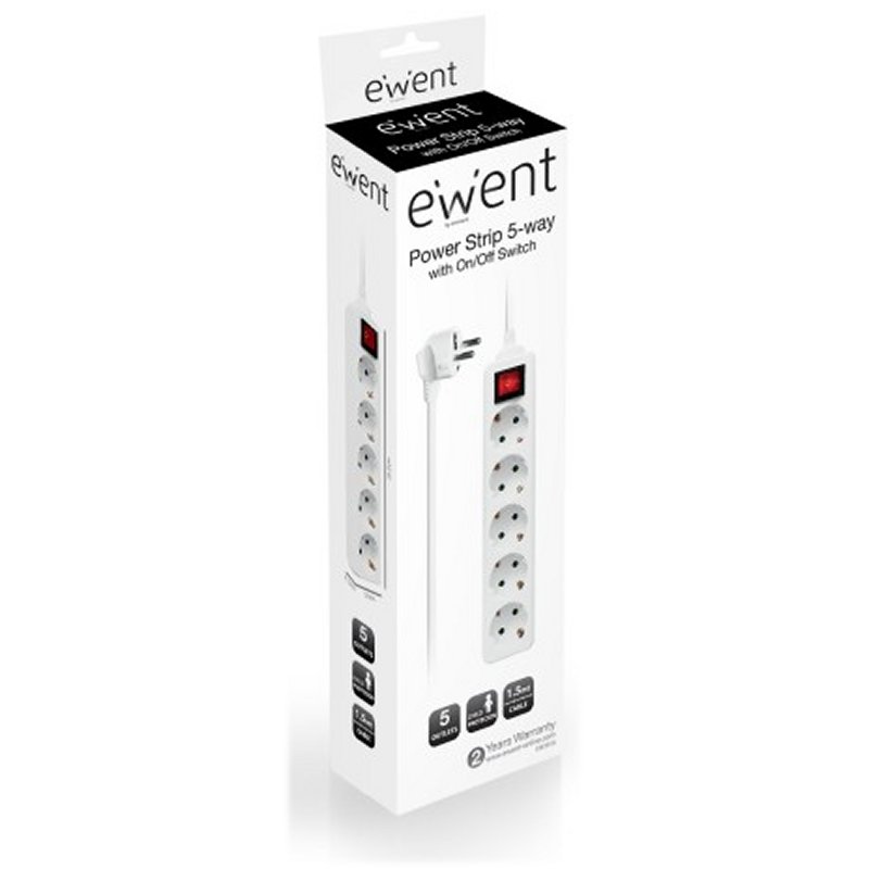 Infortisa Image 1 - EWENT EW3916  Regleta 5 Tomas / 1 interruptor 1.5m