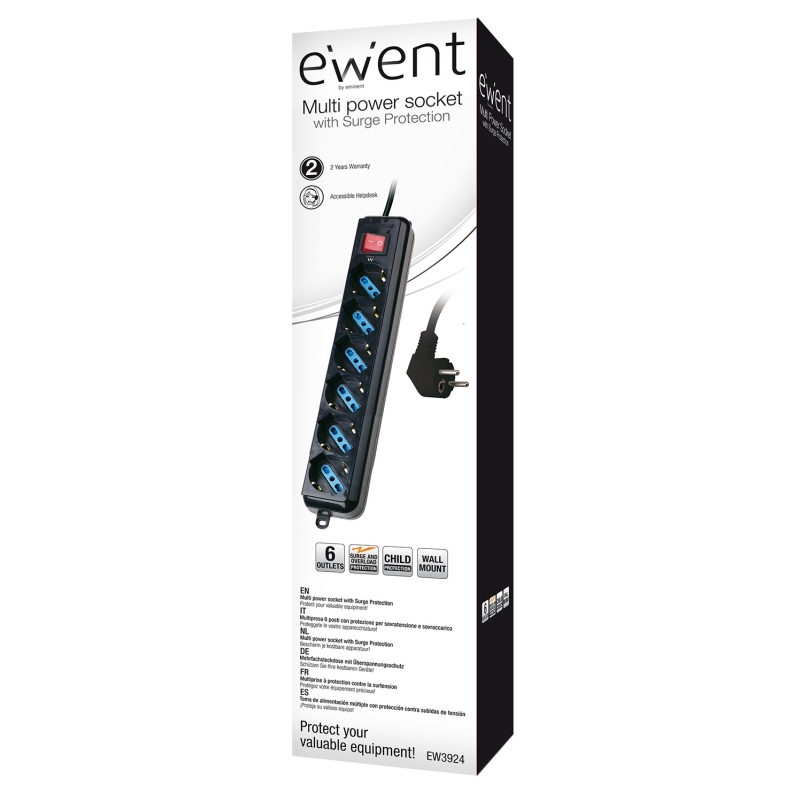 Infortisa Image 1 - Ewent EW3924 Regleta 6 tomas con proteccion Negro
