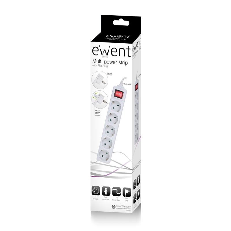 Infortisa Image 3 - EWENT EW3955  Regleta 5 Tomas / 1 interruptor 1.5m