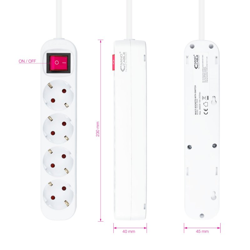 Infortisa Image 1 - Nanocable Regleta 4 tomas con interruptor Blanca