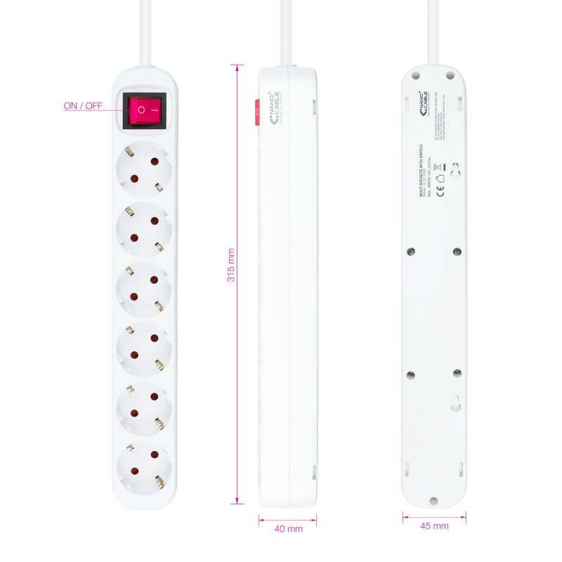 Infortisa Image 1 - Nanocable Regleta 6 tomas con interruptor Blanca