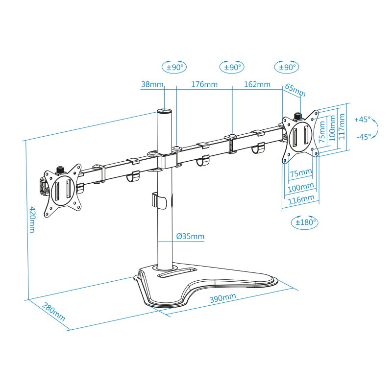Infortisa Image 2 - Tooq Soporte mesa DB1702TN-B 2 brazos 17-32"