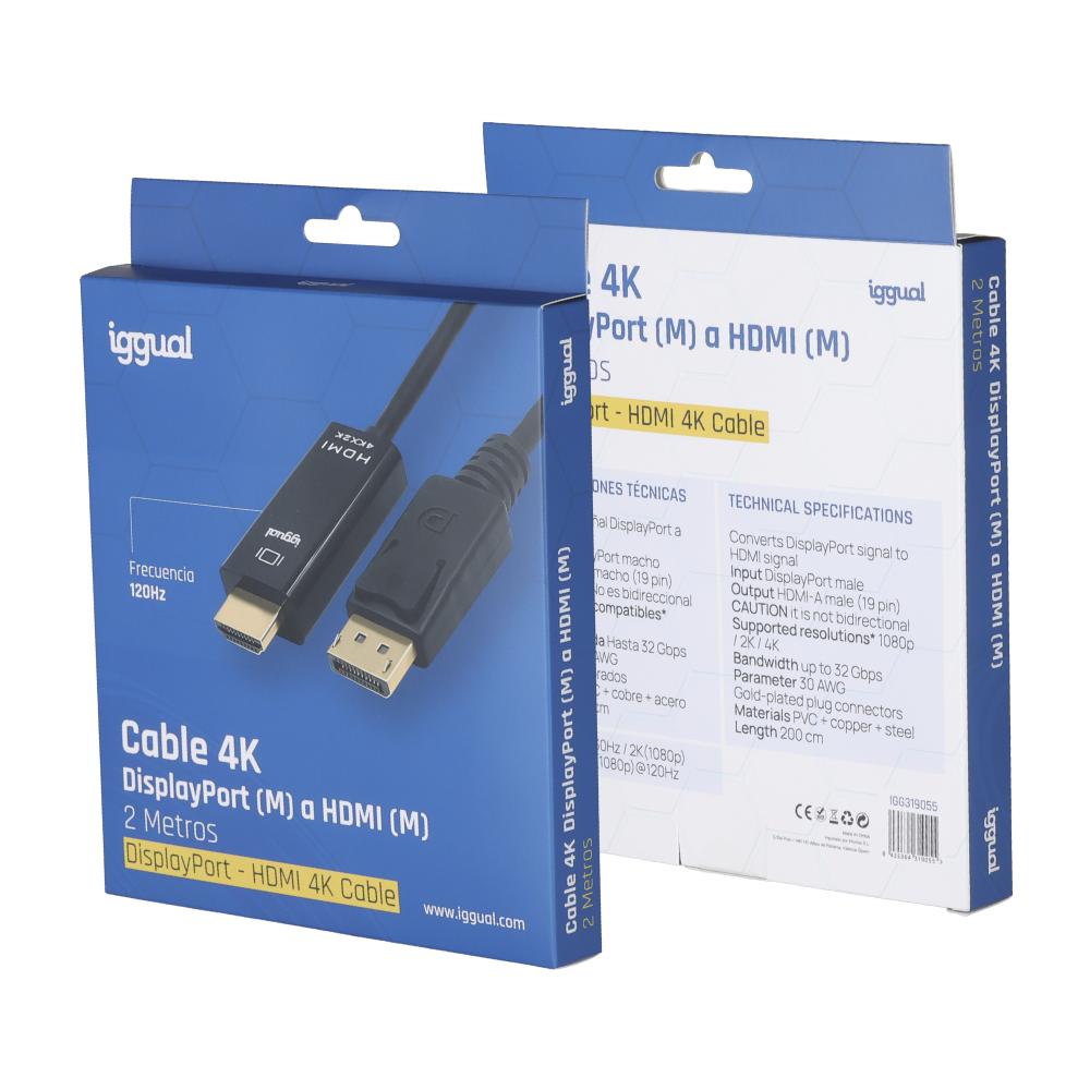 Infortisa Image 1 - iggual Cable DisplayPort (M) a HDMI (M) 4K 2metros