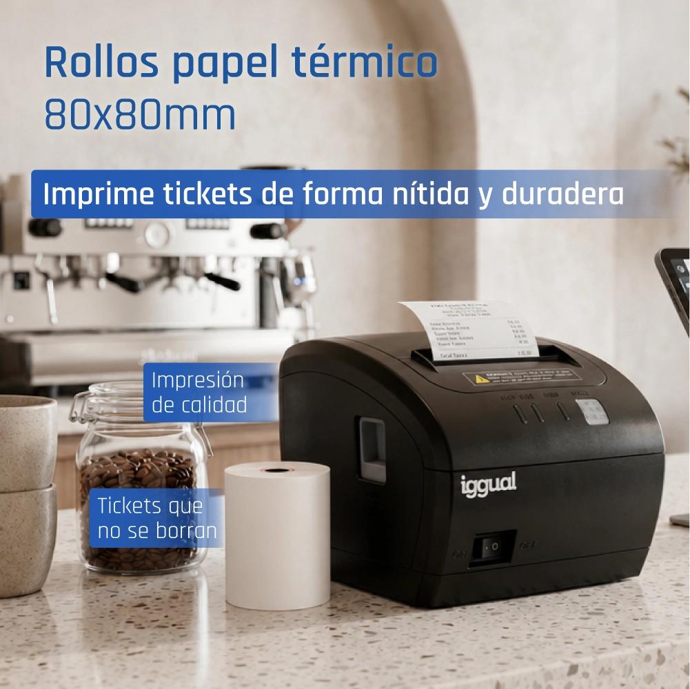 Infortisa Image 1 - iggual Caja 50 rollos papel térmico sin BPA 80x80