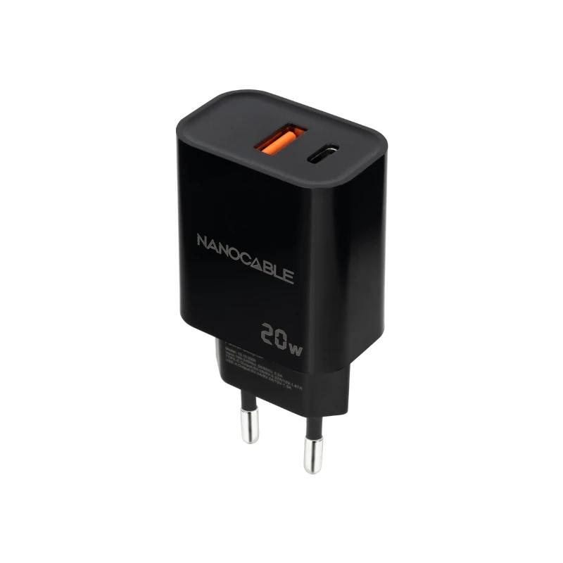 Infortisa Image 1 - Nanocable Cargador USB-C/PD+USB-A/QC 20W Negro