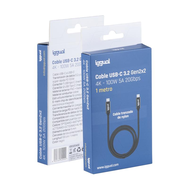 Infortisa Image 3 - iggual Cable USB-C 3.2 Gen2x2 100W 5A 4K 1m nylon