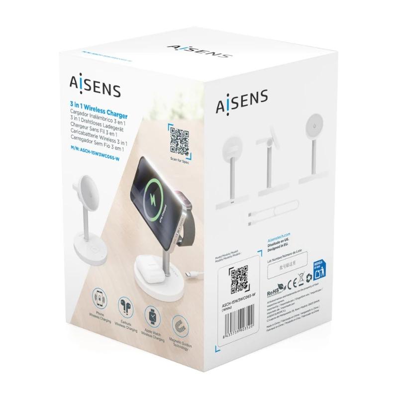 Infortisa Image 3 - Aisens Cargador Inalámbrico USBC 15W 3 en 1 Blanco