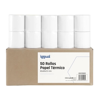 iggual Caja 50 rollos papel térmico sin BPA 80x80