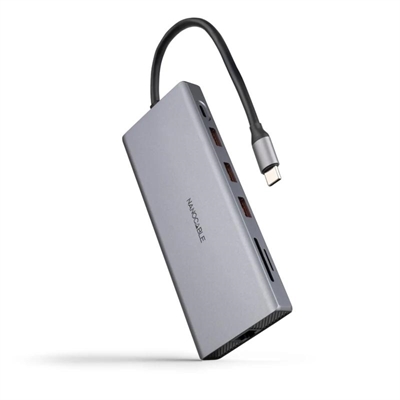 Nanocable Hub 12en1 USB-A/C+HDMI+DP+RJ45+TF+SD+AU