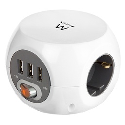 [AELREG0079] Ewent EW3939 REGLETA CUBO 3 TOMAS/3 USB BLANCO