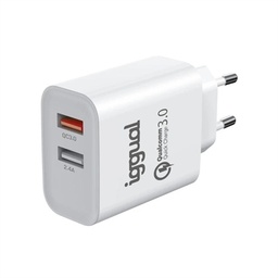 [AATCAT0307] iggual Cargador doble 2xUSB carga rápida QC3.0 30W