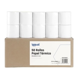 [CCIPAP0154] iggual Caja 50 rollos papel térmico sin BPA 80x80