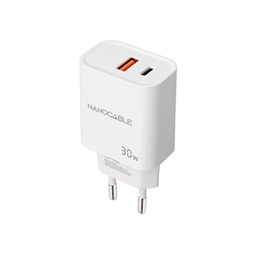 [AATCAT0431] Nanocable Cargador USB-C/PD+USB-A/QC 30W Blanco