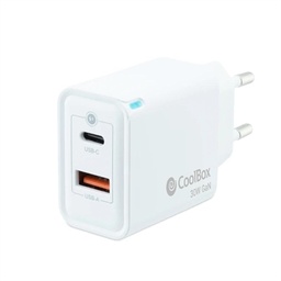 [AATCAT0380] Coolbox Cargador Gan 30W USB-C/USB-A PARED