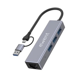 [AAOAUS0267] EWENT EW1159 Hub USB 3 PUERTOS 3.1+1 P.GIG USB-C-A