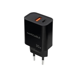 [AATCAT0432] Nanocable Cargador USB-C/PD+USB-A/QC 30W Negro