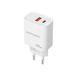 [AATCAT0427] Nanocable Cargador USB-C/PD+USB-A/QC 20W Blanco
