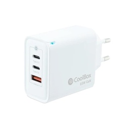 [AATCAT0387] Coolbox Cargador Pared GAN 65W USB-C/USB-C/USB-A